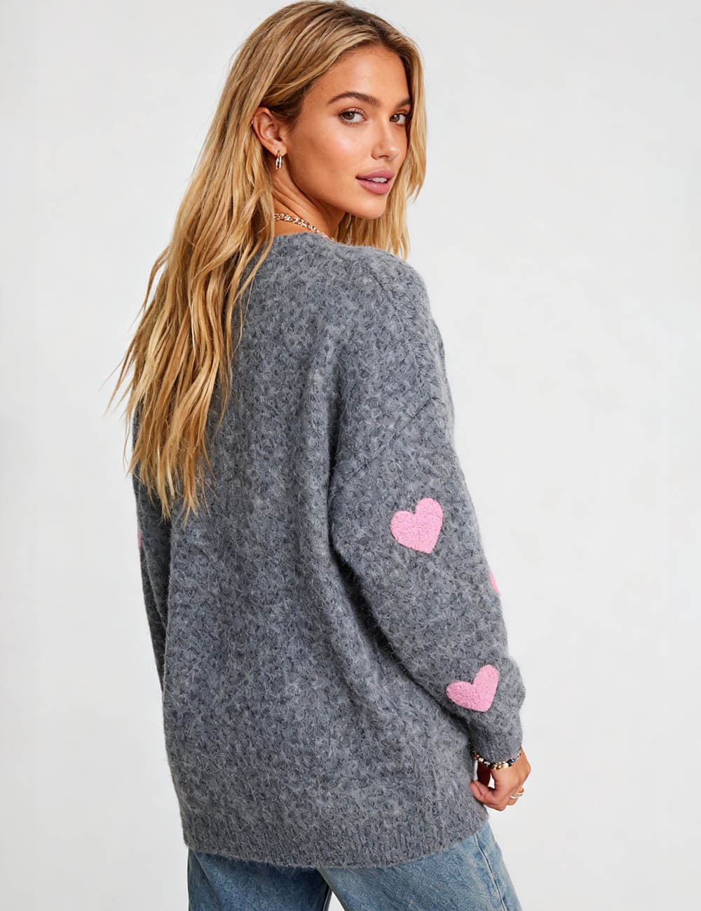 Ladies Valentine‘s Heart Round Neck Pullover Knit Sweater