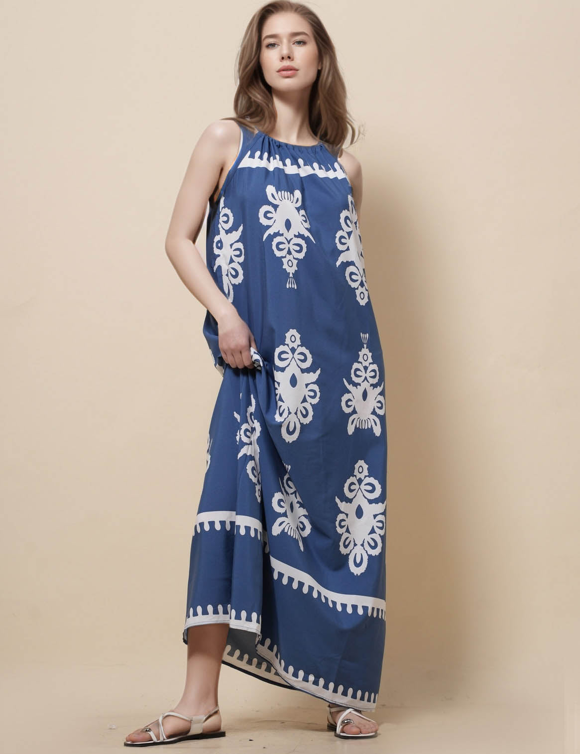 Ladies Halter Sleeveless Floral Print Midi Dress SKD51025
