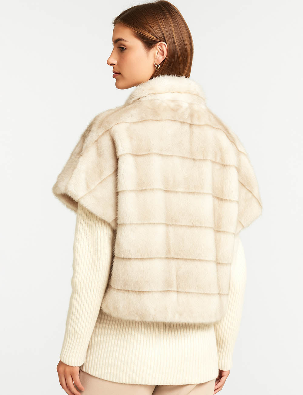 Ladies Fluffy Faux Fur Zipper Front Cape Sleeves Jacket