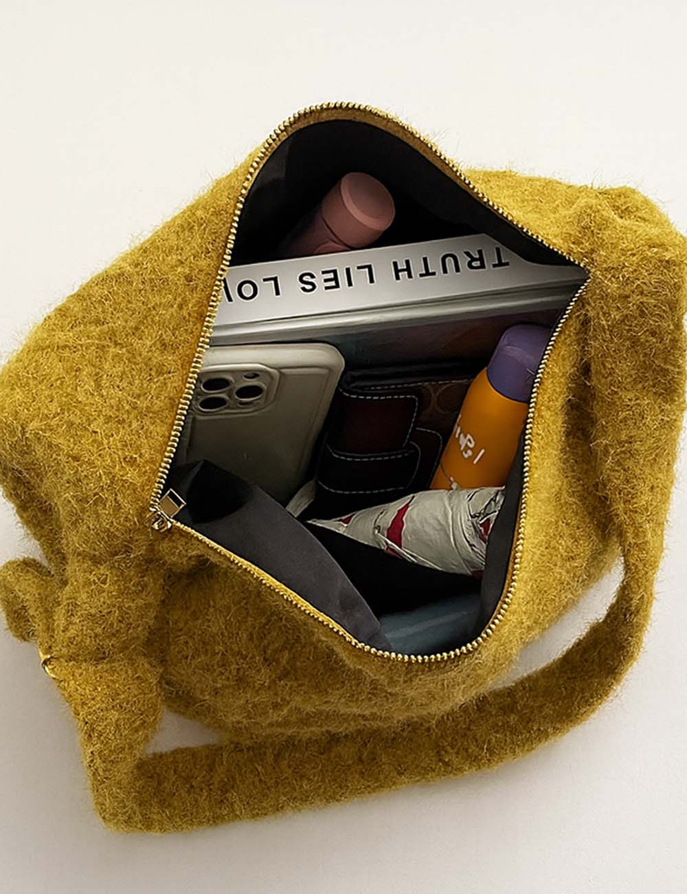 Ladies Bouclé Crossbody Bag Solid Color Capacity Shoulder Bag