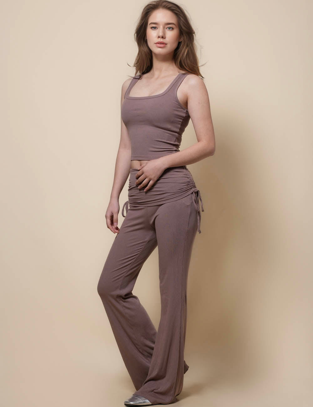 Ladies U-Neck Top Pants 2PCS Lounge Set SKST41223