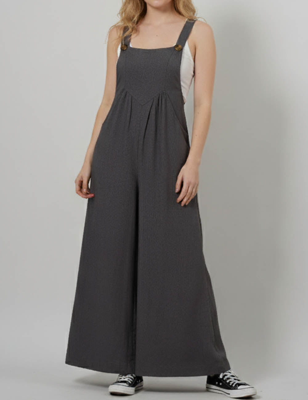 Solid Color Botton Strape Overalls Daily Jumpsuit SKJ2357