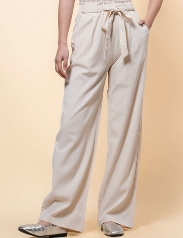Ladies Elastic Waist Strape Tie Wide Leg Pants SKP41201