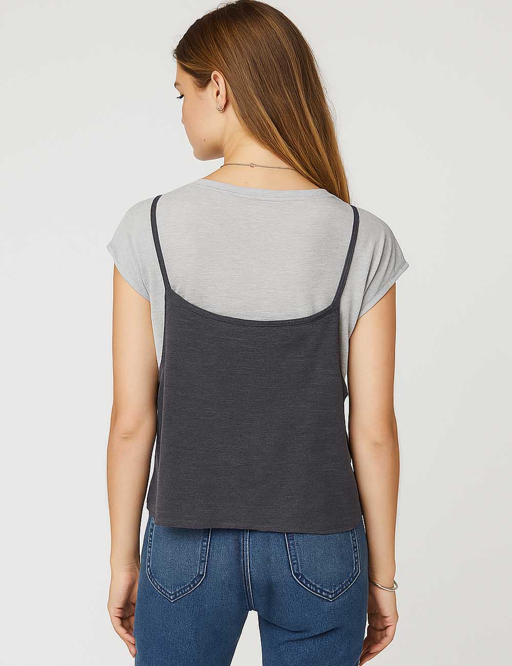 Ladies Color Block String Tie Faux 2PCS Knit Top