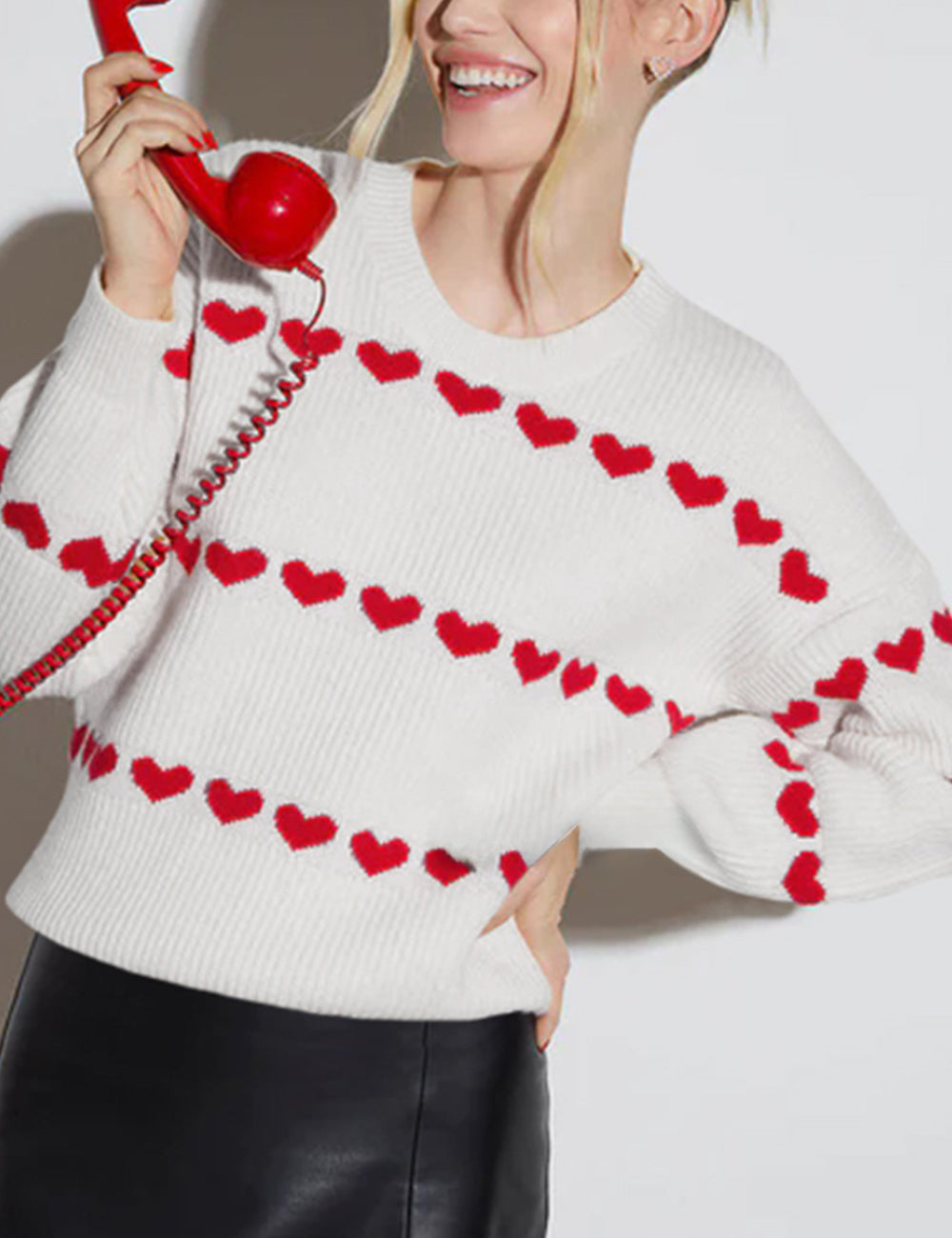 Ladies Valentine Heart Knit Pullover Sweater SKT41167