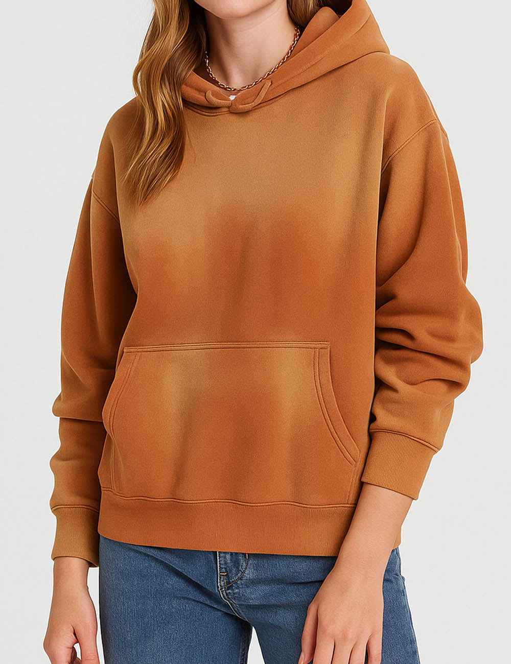 Ladies Fleece Color Block Pullover Kangaroo Pockets Hooded Sweatshirt