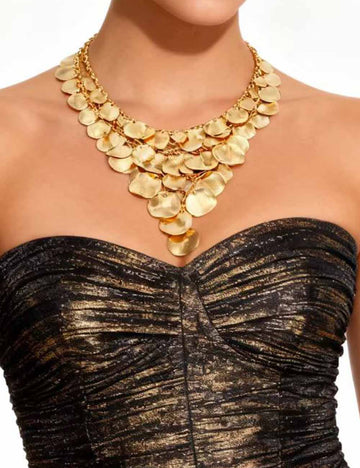 Ladies Layered Disc Pendants Golden Statement Necklace