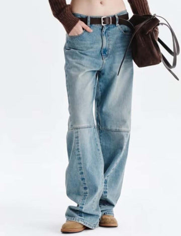 Ladies Button Pocket Barrel Denim Pants