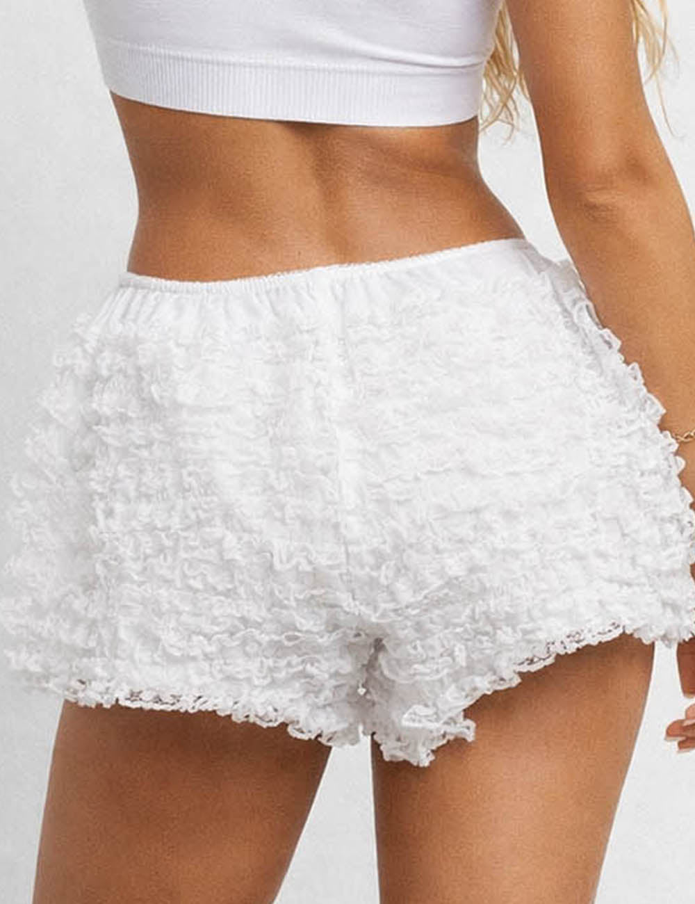 Ladies Romantic Lace Tiered Ruffle Mini Shorts