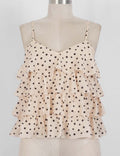 Ladies Polka Dot Print Layered Ruffle Spaghetti Strap Cami Top
