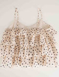 Ladies Polka Dot Print Layered Ruffle Spaghetti Strap Cami Top