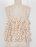 Ladies Polka Dot Print Layered Ruffle Spaghetti Strap Cami Top