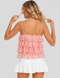 Ladies Polka Dot Print Layered Ruffle Spaghetti Strap Cami Top
