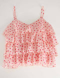 Ladies Polka Dot Print Layered Ruffle Spaghetti Strap Cami Top
