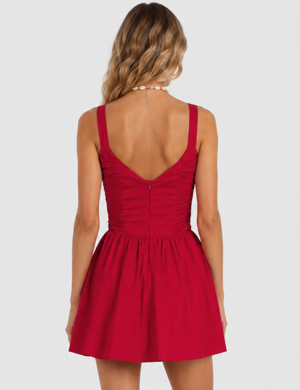Ladies Solid Color Corset Ruched Square Neck Mini Dress