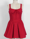 Ladies Solid Color Corset Ruched Square Neck Mini Dress