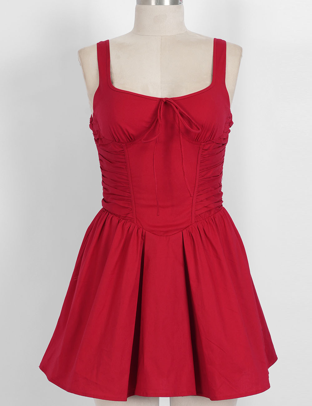 Ladies Solid Color Corset Ruched Square Neck Mini Dress