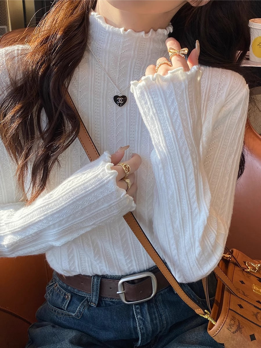 Ladies Knit Turtle Neck Long Sleeves Pullover Top SKT50436