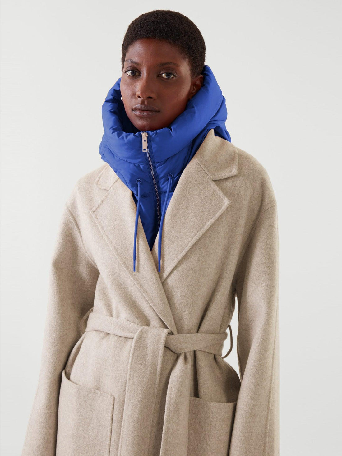 Ladies Puff Cotton Padded Faux Hooded Collar Vest SKT4977