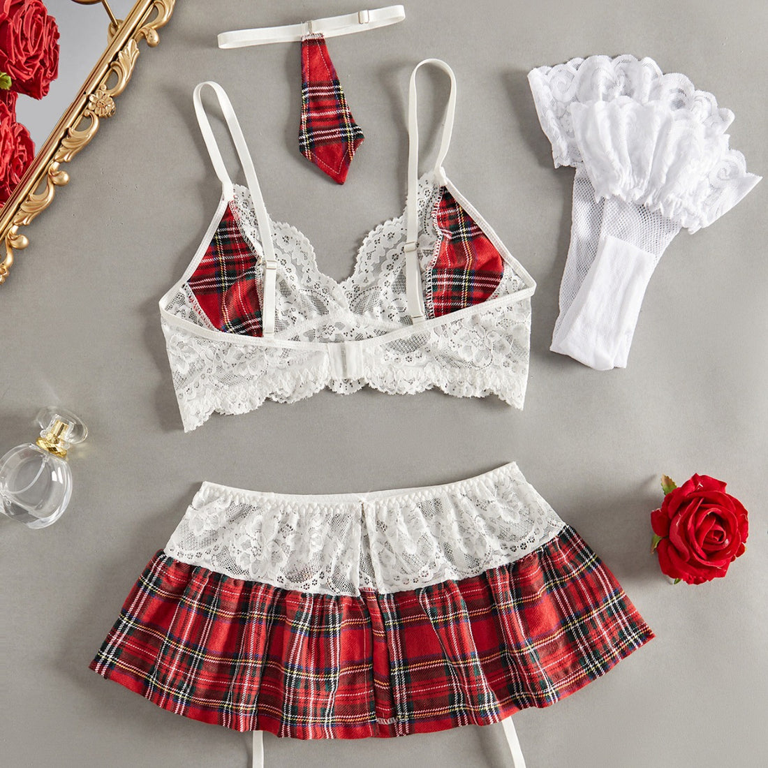 Ladies Plaid Color Block Sext Lingerie Set SKLG4145