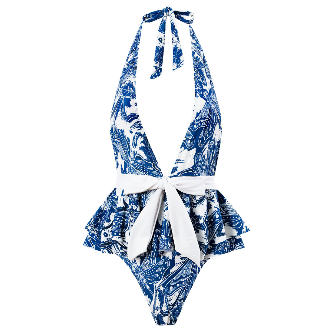 Halter Ruffle One Piece Swimwear with Cover SKSW40140