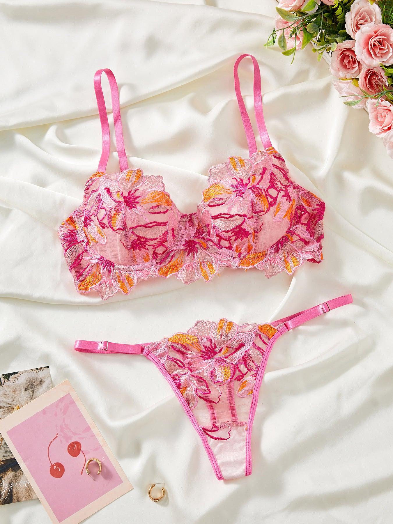 Ladies Embroidery Floral Bra Thong 2PCS Lingerie Set SKLG4014