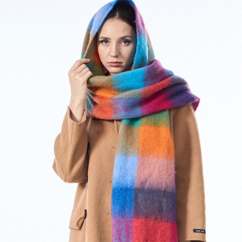 Ladies Color Block AC Plaid Daily Scarf SKAS4201