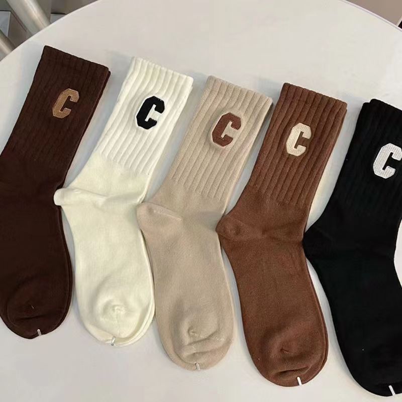 Ladies Color Block "C" Cotton Socks 5 Pairs/Pack SKASC4165