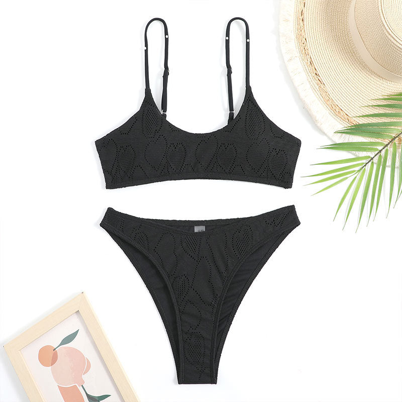 Ladies Eyelet Solid Color 2PCS Bikini Set SKSW40107