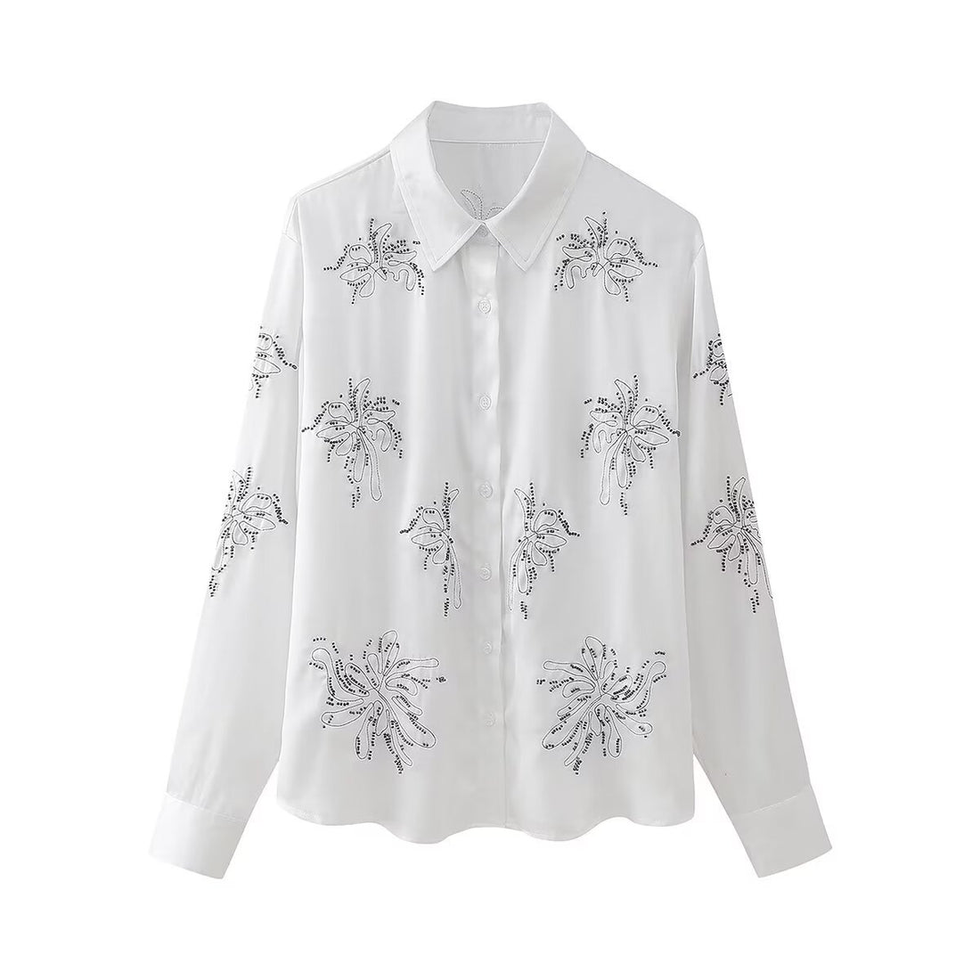 Ladies Beads Flower Shirt with Pants 2PCS Set SKST50352