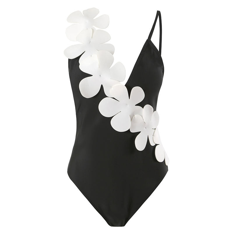 Flower Shoulder One Piece Swimwear 2PCS Set SKSW40141
