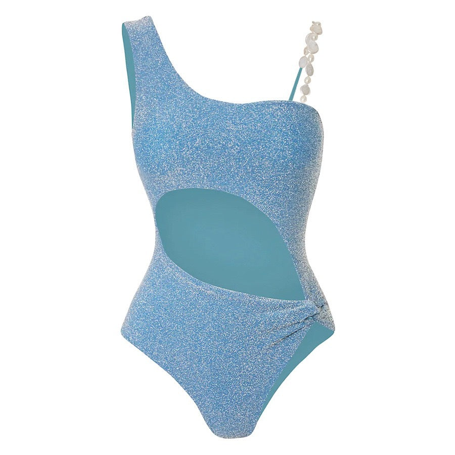 Faux Pearl Shoulder One Piece Swimwear SKSW40163