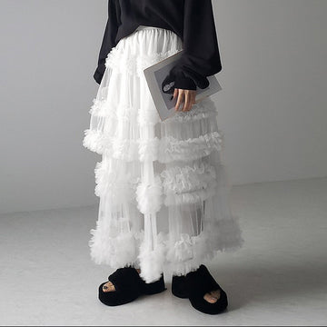 Ladies Solid Color Elastic Waist Layering Tulle Tutu Skirt