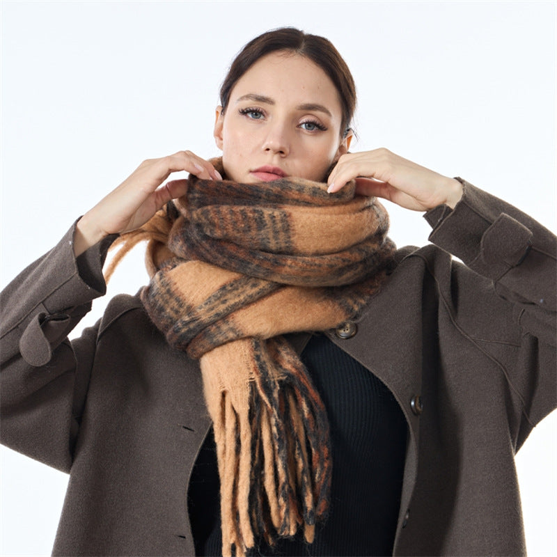 Ladies Vintage Color Block Plaid Everyday Scarf SKAS4202