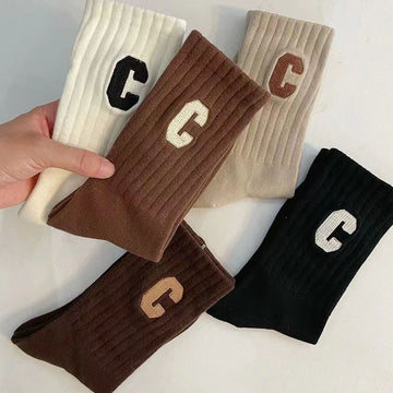 Ladies Color Block "C" Cotton Socks 5 Pairs/Pack SKASC4165
