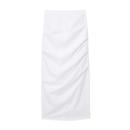 Ladies Solid Color Pleated Midi Skirt 0506
