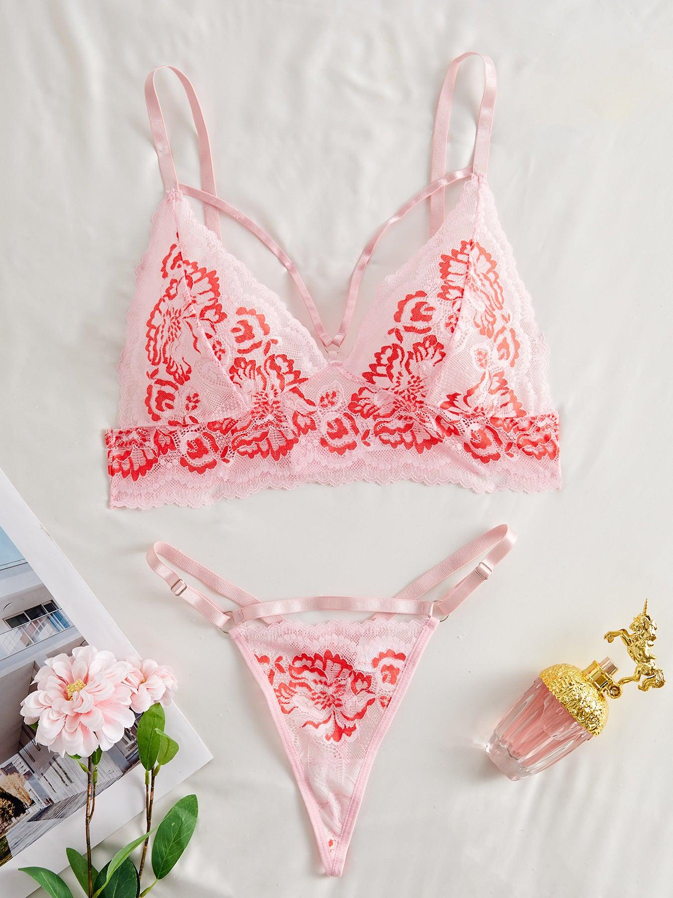 Ladies See Through Floral Lace 2PCS Lingerie Set SKLG4011