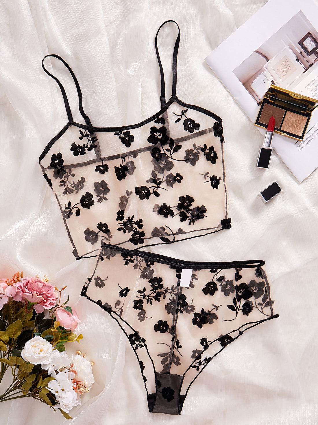 Ladies Floral See Through 2PCS Lingerie Set SKLG4160