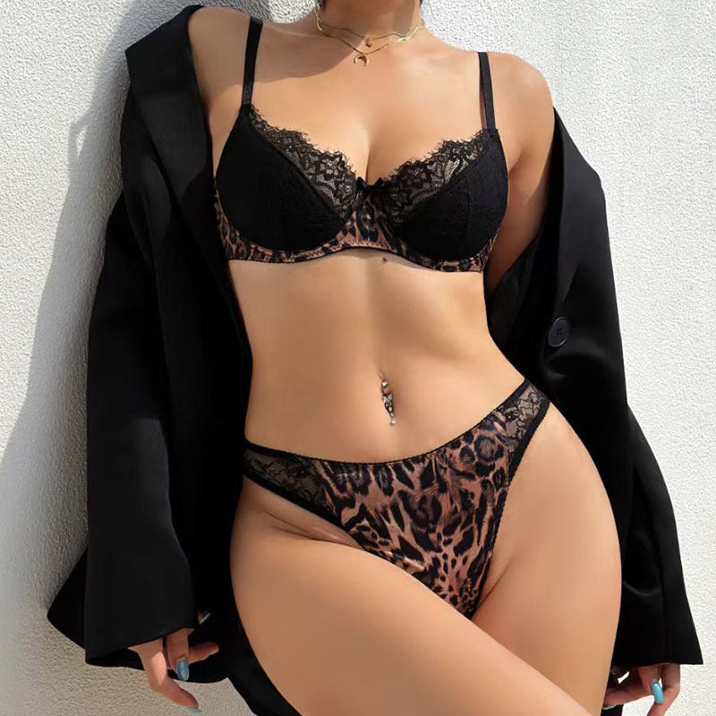 Ladies Floral Lace Leopard 2PCS Lingerie Set SKLG4165