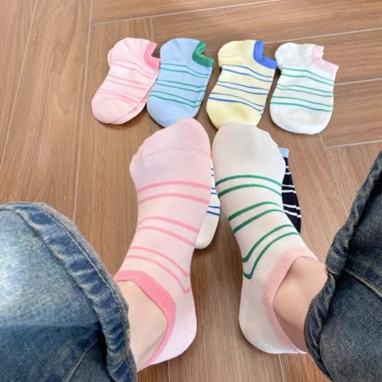 Ladies Carton Striped Knit Boat Socks SKAS50005