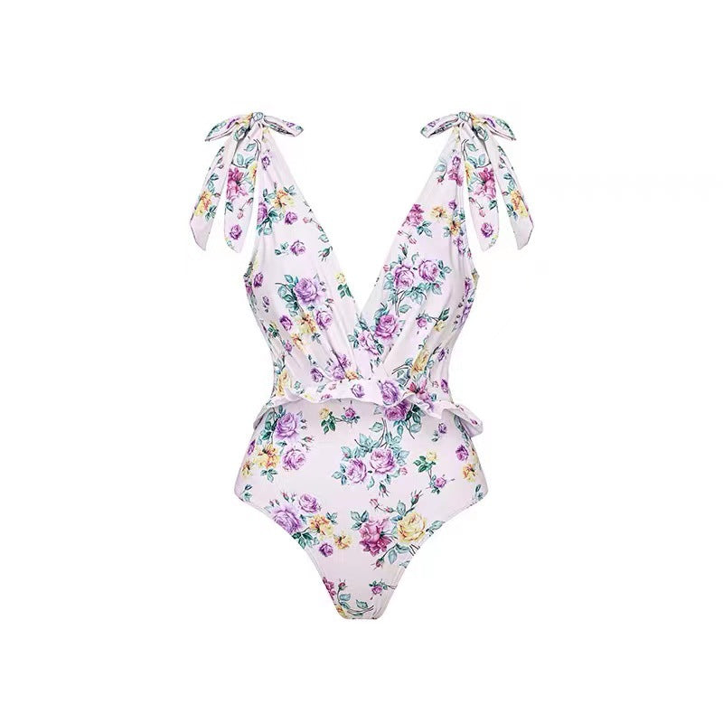 Floral print one piece swimwear with salong SKSW40122