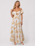 Ladies Bubble Short Sleeves Floral Print Maxi Dress