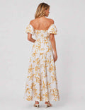 Ladies Bubble Short Sleeves Floral Print Maxi Dress