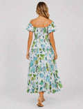 Ladies Bubble Short Sleeves Floral Print Maxi Dress