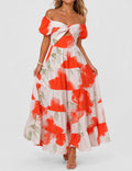 Ladies Bubble Short Sleeves Floral Print Maxi Dress