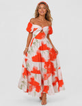 Ladies Bubble Short Sleeves Floral Print Maxi Dress