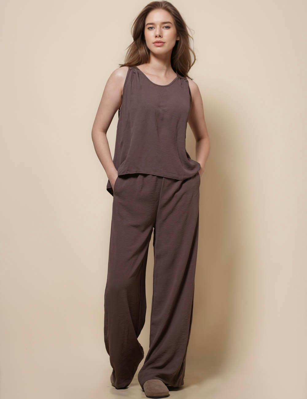 Ladies Hallow Out Back Top & Pants Set SKST41279