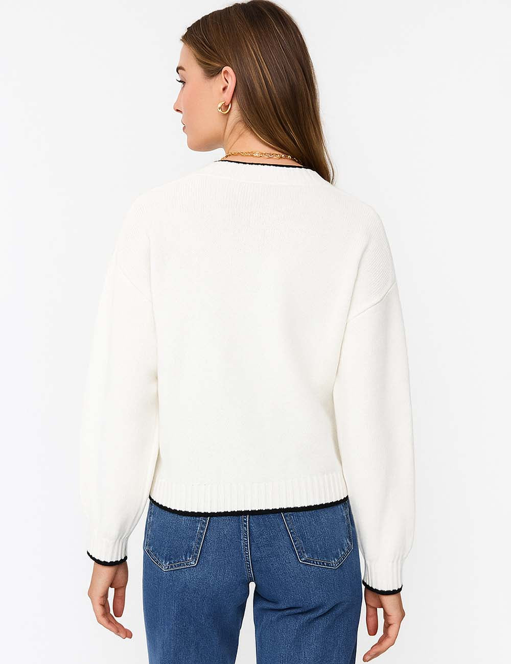 Ladies Round Neck Lobster Pattern Pullover Knit Sweater
