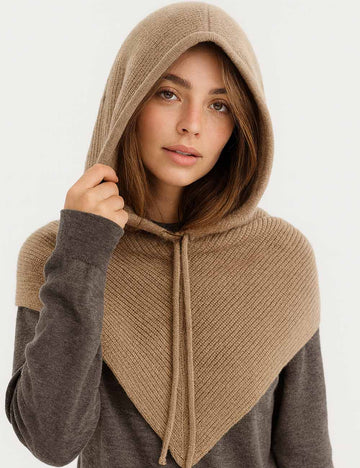 Ladies Simple Fashionable Drawstring Hooded Knit Scarf