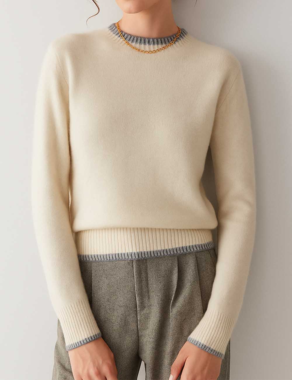 Ladies Color Block Long Sleeves Knit Sweater